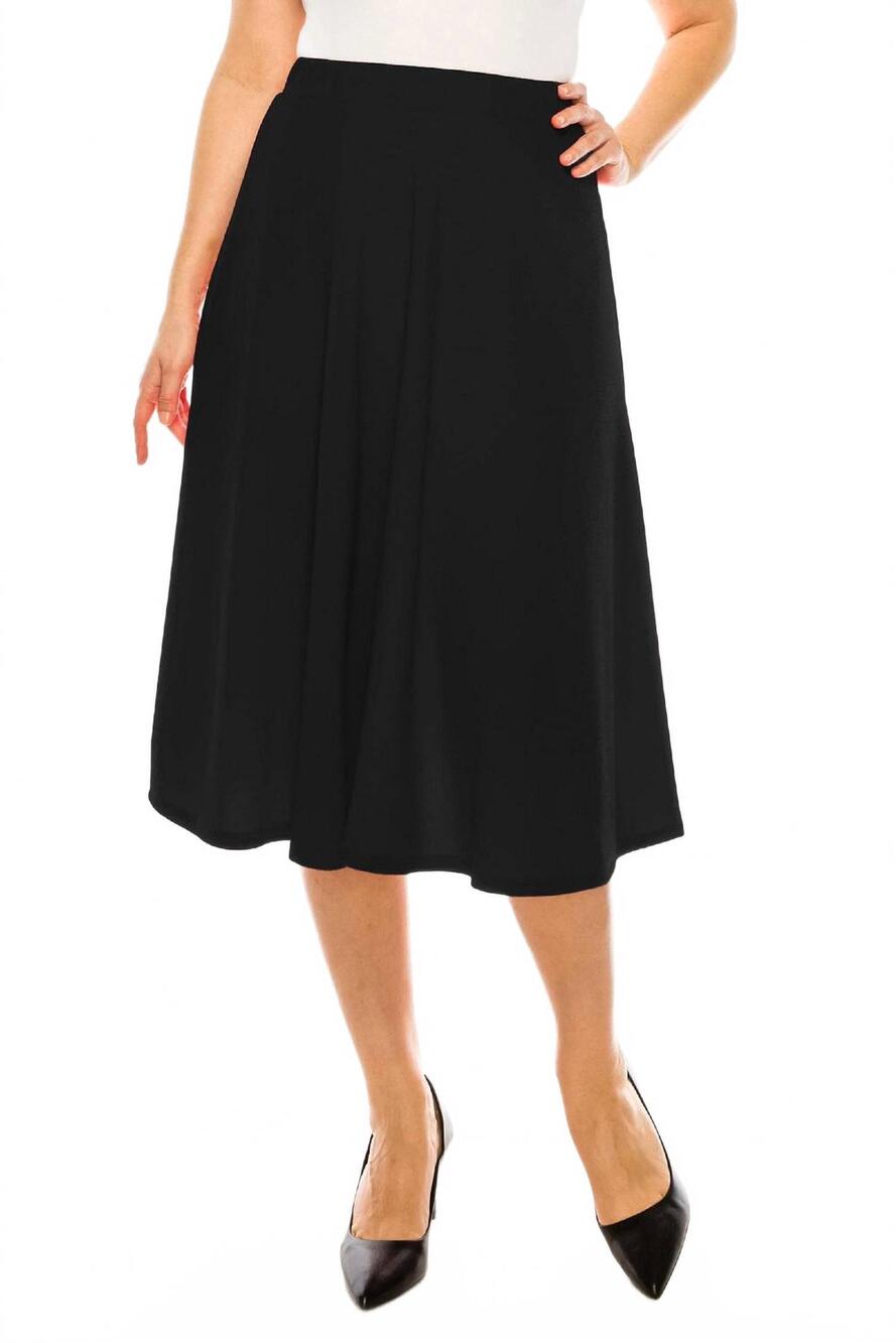 NEW MOA COLLECTION women's casual flared midi skirt - plus in black